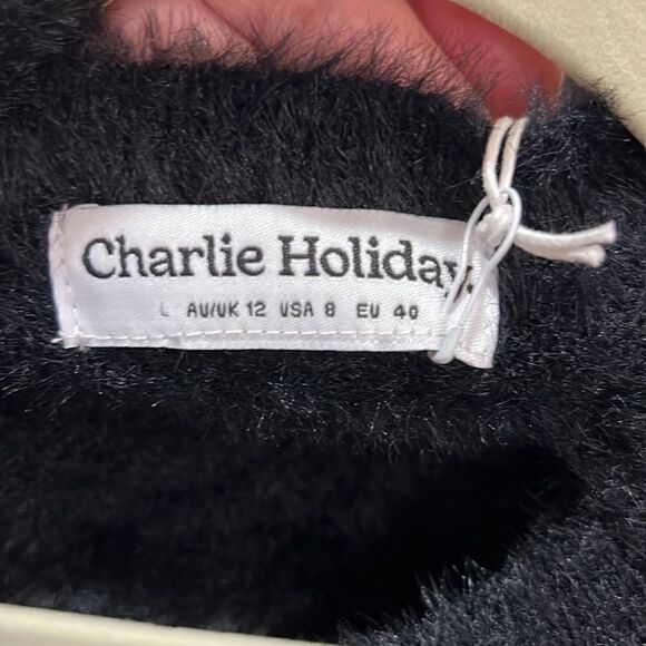 Charlie Holiday Lenny knitted cardigan and crop top set in black New With Tags - Picture 9 of 13